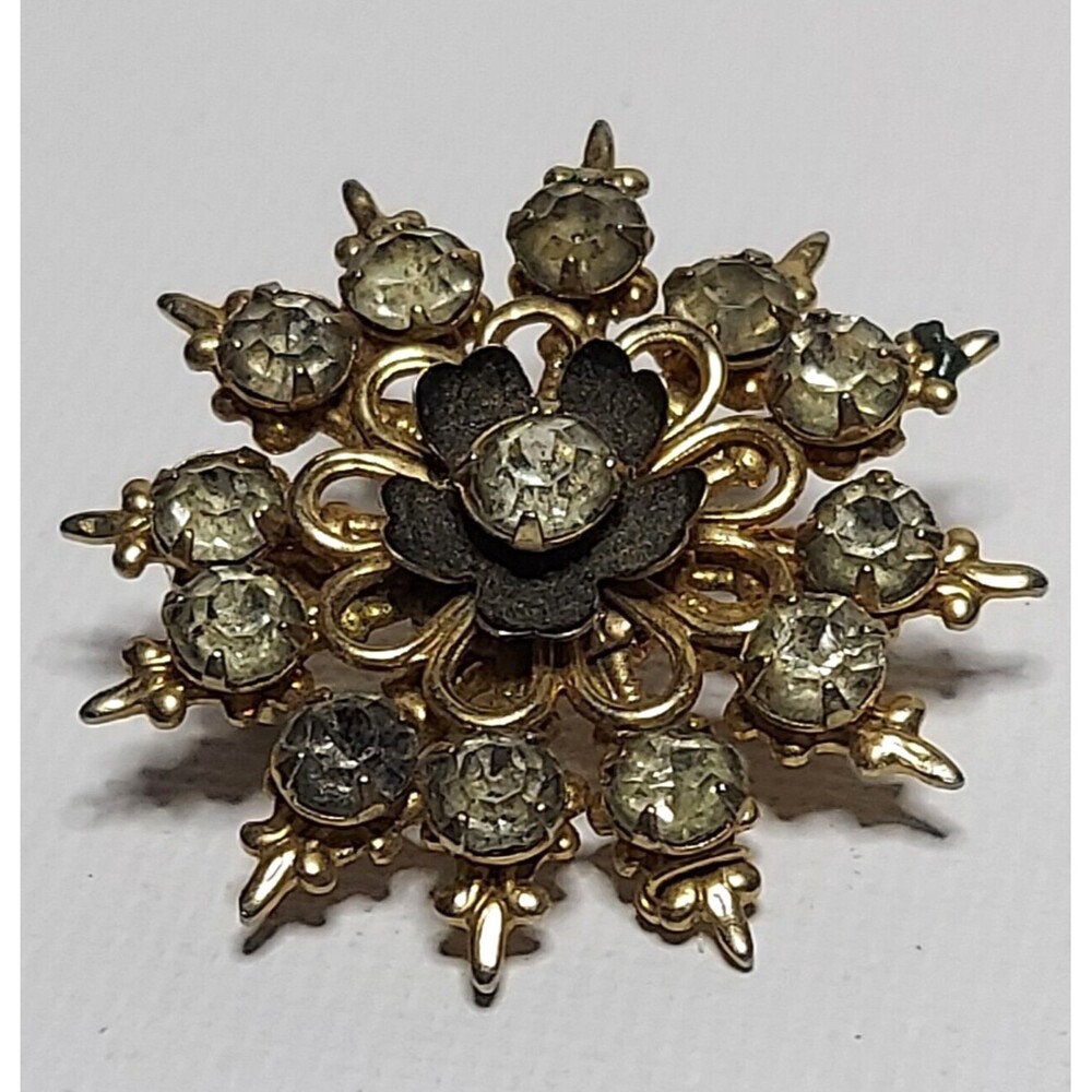 Vintage Flower Burst Pin Rhinestones 1 1/4 inches